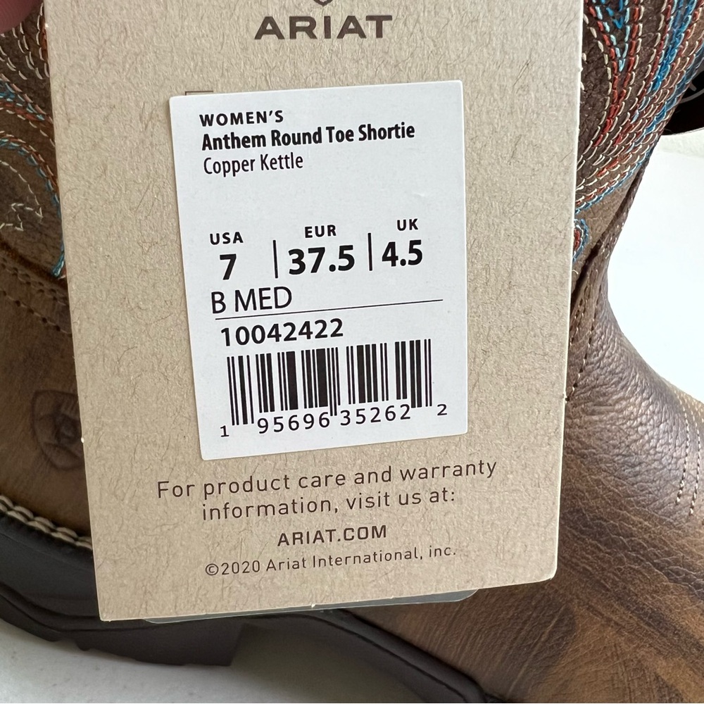 Ariat NEW Round Toe Anthem Shortie Brown Western Size 7 Oil/Slip Resistant Boots - Picture 12 of 13